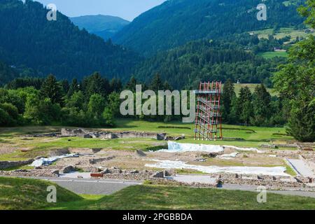 Aguntum, Europa, Municipio Claudium Aguntum, rovine di un villaggio romano, Doelsach, Lienz, Tirolo orientale, Tirolo, Austria Foto Stock