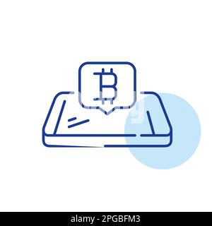 Messaggio di criptovaluta Bitcoin su smartphone isometrico. Icona della linea di tratto modificabile pixel Perfect Illustrazione Vettoriale