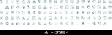Set di icone di linee vettoriali per i big data. Hadoop, Analytics, Mining, Machine, Learning, Storage, illustrazione dell'infrastruttura delineare simboli e segnali concettuali Illustrazione Vettoriale