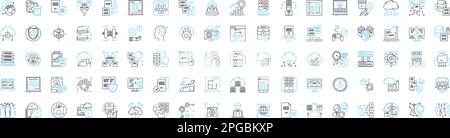 Set di icone di linee vettoriali per server e database. Server, database, SQL, MySQL, PostgreSQL, Oracle, Microsoft SQL Server Illustration Outline Concept Illustrazione Vettoriale