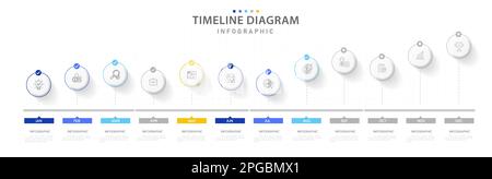 Modello infografico per le aziende. 12 mesi Calendario diagramma cronologico moderno, infografica vettoriale di presentazione. Illustrazione Vettoriale