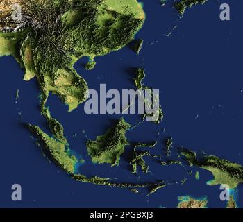 3D illustrazione di una mappa molto dettagliata del sud-est asiatico. Elementi di questa immagine forniti dalla NASA. Foto Stock