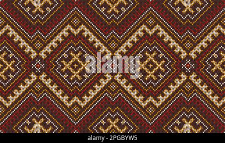 Modello a maglia messicano azteco peruviano, ornamento etnico dei nativi americani. Motivo tessuto maglione, ornamento geometrico di abbigliamento indiano. Ricamo di abbigliamento Illustrazione Vettoriale