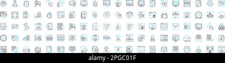 Set di icone della linea vettoriale di Web Hosting. Hosting, Web, sito Web, cloud, domini, Server, illustrazione dei dati delineare simboli e segni concettuali Illustrazione Vettoriale