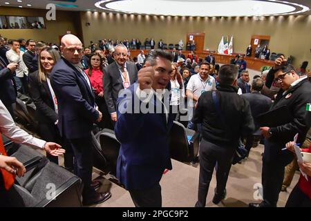 Non esclusiva: 21 marzo 2023 Toluca Messico : Alejandro Moreno , Presidente Nazionale del Partito rivoluzionario istituzionale, durante la registrazione Foto Stock