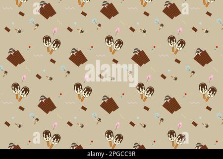 Modello con elementi di gelato al cioccolato, sfondo astratto, modello vettoriale per il design. Illustrazione Illustrazione Vettoriale