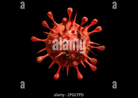 Variante del virus mutato, 3D rendering di nuovo ceppo di Corona Virus su uno sfondo nero. Foto Stock