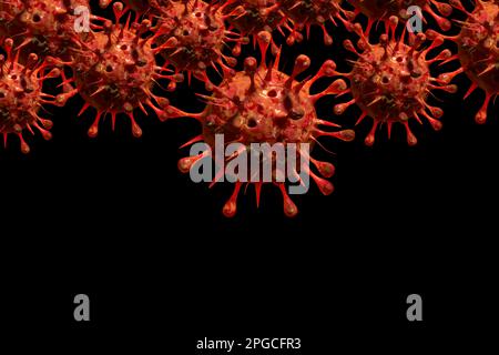 Variante del virus mutato, 3D rendering di nuovo ceppo di Corona Virus su uno sfondo nero. Foto Stock