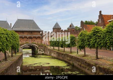 Vista della parte posteriore del famoso Koppelpoort, una porta medievale combinata di terra e acqua ad Amersfoort, Utrecht, Paesi Bassi. Foto Stock