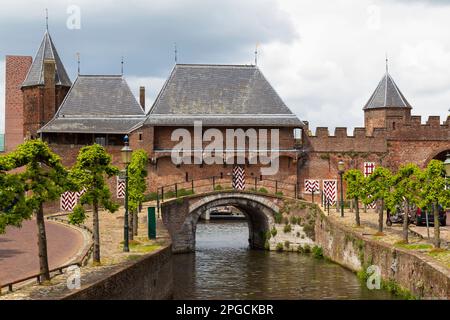 Vista sul retro del famoso Koppelpoort, una terra medievale combinata e porta d'acqua in Amersfoort, nei Paesi Bassi. Foto Stock