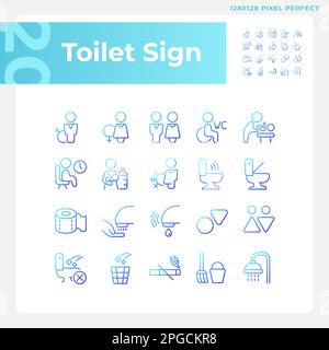 Set di icone vettoriali lineari a gradiente perfetto per pixel segno da toilette Illustrazione Vettoriale