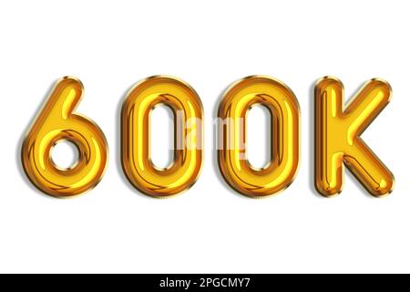600 o seicento. Banner, realistiche palloncini in elio oro 3D, logo. Numeri isolati sul bianco. Lettere. Font grafico, testo lucido. Illustrazione per Foto Stock
