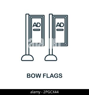 Icona della linea Bow Flags. Segno elemento colorato da collezione pubblicitaria esterna. Contorno Bandiere icona segno per il web design, infografiche e altro ancora. Illustrazione Vettoriale