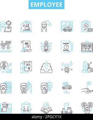 Set di icone delle linee vettoriali dei dipendenti. Lavoratore, personale, personale, collega, associato, Assumere, illustrazione salariale delineare simboli e segni di concetto Illustrazione Vettoriale