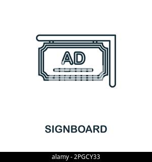 Icona linea segnaletica. Segno elemento colorato da collezione pubblicitaria esterna. Contorno cartello icona segno per web design, infografiche e altro ancora. Illustrazione Vettoriale