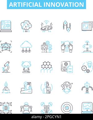 Set di icone di linee vettoriali per l'innovazione artificiale. Ai, robotica, automazione, macchina, apprendimento, Aumentare, illustrazione intelligente delineare i simboli concettuali Illustrazione Vettoriale