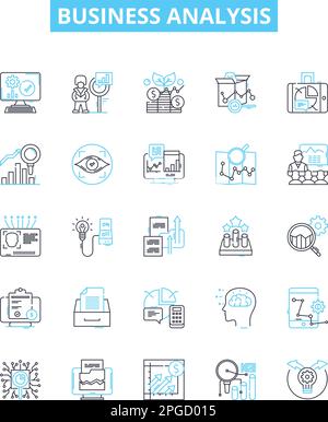 Set di icone di linee vettoriali per l'analisi aziendale. Business, analisi, strategia, processo, sistema, Rischio, illustrazione del mercato delineare i simboli e i segnali di concetto Illustrazione Vettoriale