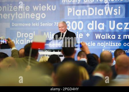 Szczecin, Polonia: 26 settembre 2018, Jaroslaw Kaczynski ad un incontro con gli elettori del PIS. Foto Stock