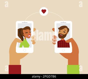 Online dating app concetto piatto vettore illustrazione Illustrazione Vettoriale