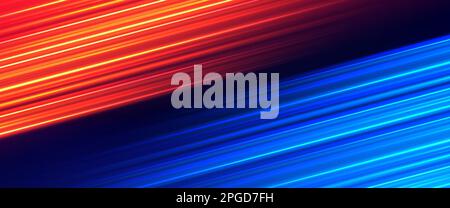 Linee rapide rosse blu. Sfondo dinamico veloce. Velocità caldo e freddo. Tracce di luce con effetto movimento. Velocità di accelerazione e movimento. Sport, corse Illustrazione Vettoriale