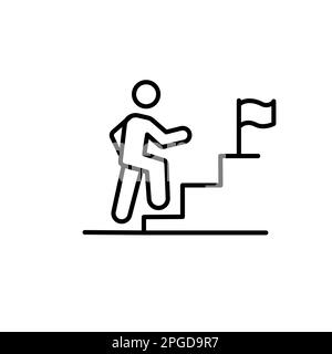 Crescita della carriera sottile icona. Dipendente, lavoratore, professionista che cammina al piano di sopra. Icona di linea per il business, il successo del lavoro, il concetto di leadership Illustrazione Vettoriale