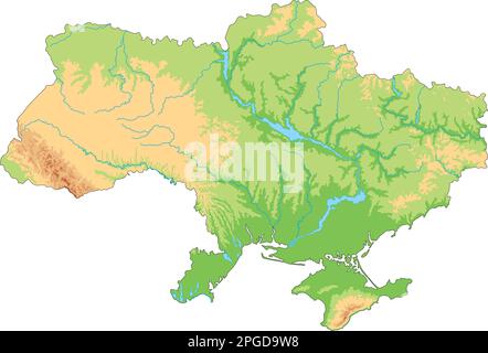 Mappa fisica Ucraina dettagliata. Illustrazione Vettoriale