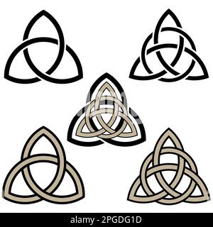 Nodo della trinità celtica. Set di trecce celtiche isolate su sfondo bianco. Viking, illustrazione vettoriale di stile medievale. Elemento per il disegno grafico Illustrazione Vettoriale
