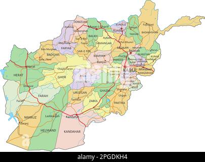 Afghanistan - Mappa politica modificabile molto dettagliata con etichettatura. Illustrazione Vettoriale