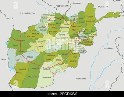 Mappa politica modificabile estremamente dettagliata con livelli separati. Afghanistan. Illustrazione Vettoriale