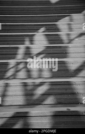 Ombra di ringhiere sui gradini del ponte. Frammento di ponte Solferino sulla Senna a Parigi. Focalizzazione selettiva sulle fasi centrali. Foto Stock