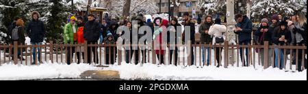 Ankara, Turchia - Febbraio 4 2023: Molte persone guardano la piscina in fila e godono del Parco Foto Stock