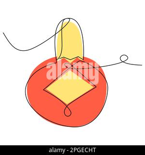 Semplice palla giocattolo natalizio in un'unica linea con una silhouette rossa su un isolato bianco. Illustrazione Vettoriale