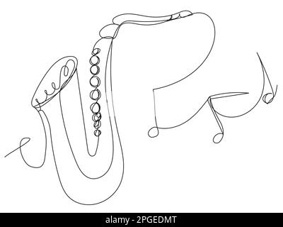 Sassofono stilizzato su una riga su sfondo bianco. Illustrazione Vettoriale