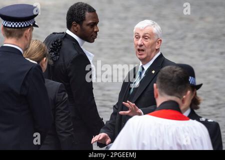 Londra, Regno Unito. 22 marzo 2023. Sir Lindsay Hoyle, presidente della Camera dei Comuni, ad un servizio commemorativo per PC Keith Palmer GM, ucciso da un terrorista a New Palace Yard fuori dalla Camera dei Comuni il 22 marzo 2017. Credit: Stephen Chung / Alamy Live News Foto Stock