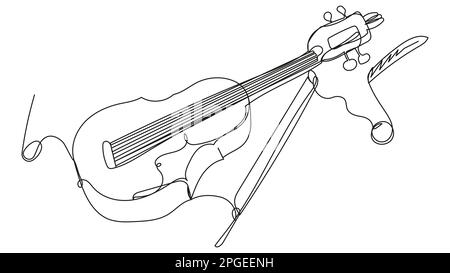 Illustrazione lineare con un violino, su un retro bianco. Illustrazione Vettoriale