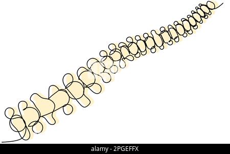 Colonna vertebrale in una linea con una silhouette gialla su sfondo bianco. Illustrazione Vettoriale