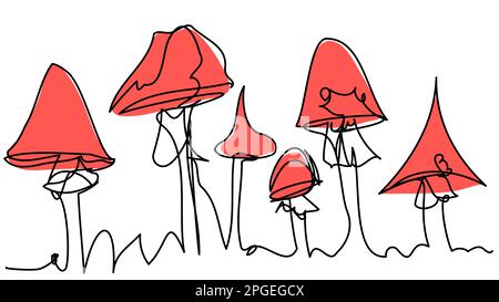 Concetto con funghi velenosi in una riga su sfondo bianco. Illustrazione Vettoriale