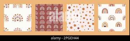 Set di motivi senza cuciture con arcobaleni boho in terracotta. Disegno d'arte nursery neutro per la decorazione, stampa bohémien per l'arte del tessuto e della parete Illustrazione Vettoriale