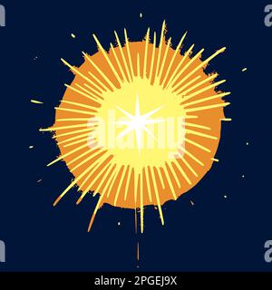 Esplosione d'oro dei cartoni animati su sfondo blu. Illustrazione Vettoriale