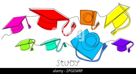 Maiuscole per studenti multicolore in una riga su sfondo bianco. Illustrazione Vettoriale