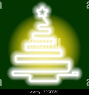 Neon futuristico albero di Natale in una linea su sfondo nero. Illustrazione Vettoriale