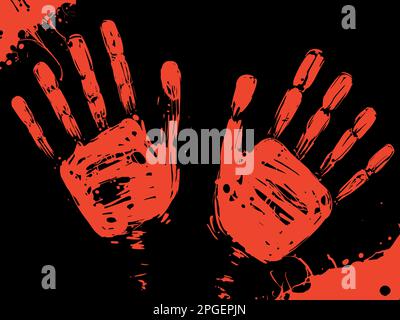 Impronte di sangue con macchie di sangue su sfondo nero. Illustrazione Vettoriale