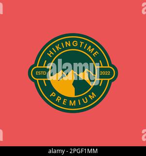 montagne cerchio badge minimo logo vettore design Illustrazione Vettoriale