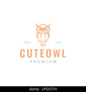 piccolo gufo owlet arroccato ramo albero linea moderna minimal logo design vettore Illustrazione Vettoriale