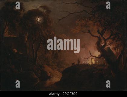 Cottage sul fuoco di notte tra 1785 e 1793 da Joseph Wright di Derby Foto Stock