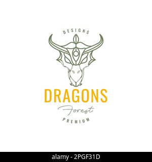 antico animale creatura leggenda mito drago testa linea vettore minimo logo design Illustrazione Vettoriale