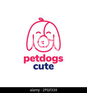 animali domestici cane canino cucciolo faccia testa fischietto mascotte cute linea logo design vettore Illustrazione Vettoriale