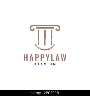 legge avvocato pilastro sorriso felice minimal logo vettore design Illustrazione Vettoriale