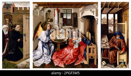 Annunciazione Trittych (pala d'altare Merode) del primo pittore olandese Robert Campin (1375-1444), olio su quercia, 1427-32 Foto Stock