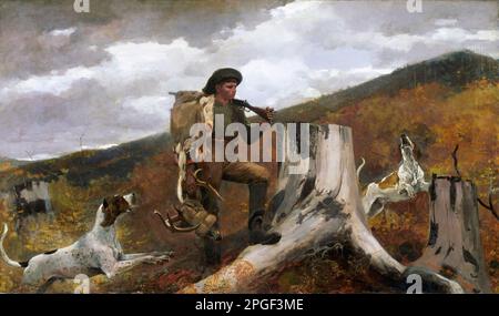 A Huntsman and Dogs dell'artista americano, Winslow Homer (1836-1910), olio su tela, 1891 Foto Stock